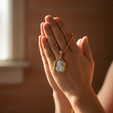 Handmade S925K Silver Madonna Holding Child Necklace