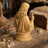 Hand-Carved Cypress Wood Sacred Heart of Jesus Statue – Christian Prayer & Home Devotional Decor