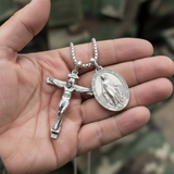 Jesus Cross and Virgin Mary Combination Necklace Pendant