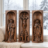 Beech Wood Holy Family Altar Decor - Handcrafted Christian Prayer Desktop Gift