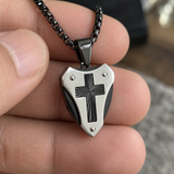 Titanium Steel Shield of Faith Cross Pendant | Protective Christian Jewelry
