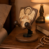 Black Walnut “Archangel Michael” Adjustable Phone Stand—A Faith-Inspired Wooden Desktop Stand