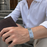 Men’s Stainless Steel Lord’s Prayer Cross Bracelet – Double-Row Chain