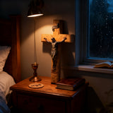 【Holy City Wood】Handcrafted Olive Wood Cross with Bronze Christ Statue A Devotional Companion for Prayer A Collectible Gift of Distinction