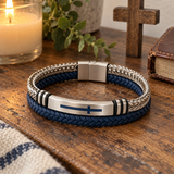 Two‑Layer Braided Leather Cross Bracelet