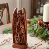 Hand-Carved Solid Beechwood Nativity Scene Sculpture – Holy Family Christian Decor
