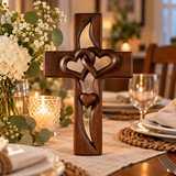 Interwoven Hearts Wood Cross - A God-Centered Symbol for Marriage & Anniversaries