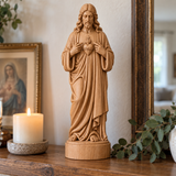 Sacred Heart of Jesus Hand-Carved Beechwood Statue – Catholic Prayer, Home Blessing & Faith Gift