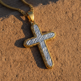 Textured Two-Tone Cross Necklace – Faith, Resilience & Rugged Elegance