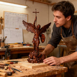 St. Michael the Archangel - Hand Carved Boxwood Sculpture - Spiritual Guardian for Prayer Spaces