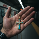 Natural Turquoise Stainless Steel Cross Necklace | Hip-Hop Christian Jewelry