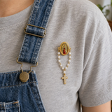 Our Lady of Guadalupe 11-Pearl Brooch with Crystal Cross Pendant