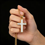 Diagonal Line Textured Cross Necklace – Minimalist Faith, Bold Contrast