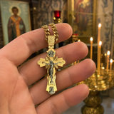 Gold-Plated Copper Crucifix Pendant with Jesus Christ and Religious Figures