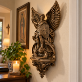 St. Michael the Archangel Battery-Powered Wall Lamp — Antique Bronze Resin Christian Home Decor