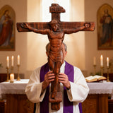 Sacred Art Crucifix: Devotionally Hand-Carved Solid Wood Cross, A Testament of Divine Love & Sacrifice