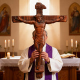 Sacred Art Crucifix: Devotionally Hand-Carved Solid Wood Cross, A Testament of Divine Love & Sacrifice