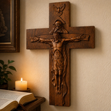 Hand-Carved Beechwood Holy Trinity Crucifix Wall Cross – Christian Home Prayer Decor - product view