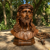Boxwood Jesus Crown with Thorns Half-Length Desktop Ornament - size and finish detail