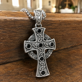 Vintage Celtic Cross Necklace with Black Stones – A Timeless Symbol of Faith