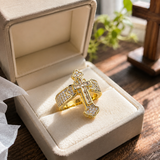 Christian Cross Statement Ring with 5A+ Cubic Zirconia – Silver & 14K Gold Plated