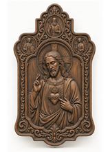 Saint Benedict & Sacred Heart of Jesus Handcrafted Beechwood Wall Plaque