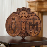 Miraculous Medal Wood Carving Decor - Medal of Our Lady of Graces