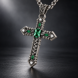 Vintage Green Stone Cross Pendant Necklace for Men