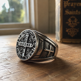Saint Benedikt Medaille Edelstahl Ring
