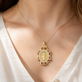 Two‑Tone Rose Virgin Mary Necklace, Vintage Zircon Religious Pendant for Women