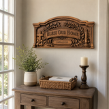 Personalized “Bless Our Home” Hand-Carved Beechwood Wall Plaque - craftsmanship detail