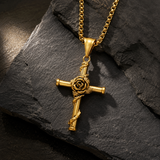Rose Wrapped Cross Necklace, Retro Religious Pendant for Men Women