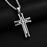 Layered Two-Tone Cross Necklace – Modern Christian Pendant for Men