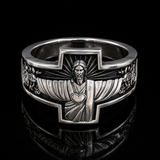 S925K Silver Jesus Guardian Cross Sacred Heart of Jesus Ring