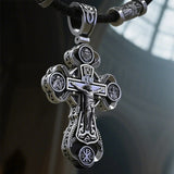 Jesus Virgin Mary Trinity Double Sided Engraved S925K Silver Cross Necklace - BGCOPPER