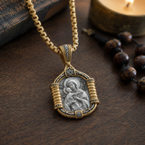 Handmade S925K Silver Madonna Holding Child Necklace