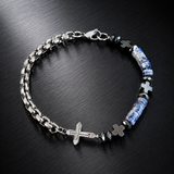 Blue Natural Stone Cross Beaded Bracelet