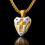 Titanium Steel Shield of Faith Cross Pendant | Protective Christian Jewelry