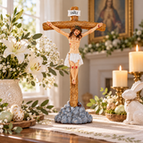 Jesus Christ Crucifix Statue – 11.4" Standing Christian Cross for Prayer, Home Décor & Meaningful Faith Gifts