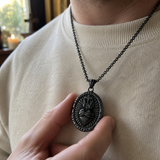 Two Tone Gold Silver Sacred Heart of Jesus Oval Stainless Steel Necklace