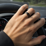 Two-Tone Brushed Titanium Steel Ring, Rose Gold & Black Grooved Wedding Band, 8mm Comfort Fit Mens Promise Ring