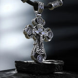 Jesus Virgin Mary Trinity Double Sided Engraved S925K Silver Cross Necklace - BGCOPPER