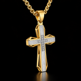 Brushed & Faceted Titanium Steel Cross Necklace – Modern Faith, Bold Devotion