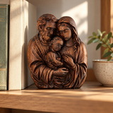 Hand-Carved Beech Wood Holy Family Figurine & Wall Hanging Ornament