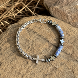 Blue Natural Stone Cross Beaded Bracelet