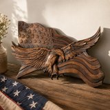 Eagle & Flag Wood Wall Plaque - Handcrafted American Heritage Tribute