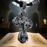 Jesus Virgin Mary Trinity Double Sided Engraved S925K Silver Cross Necklace - BGCOPPER