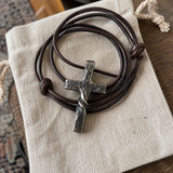 Hand Forged Steel Cross Pendant with Leather Cord – Rustic Christian Necklace for Men