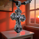 Jesus Virgin Mary Trinity Double Sided Engraved S925K Silver Cross Necklace - BGCOPPER