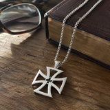 Men's Hollow Maltese Cross Stainless Steel Necklace, Vintage Knight Pendant Box Chain For Men